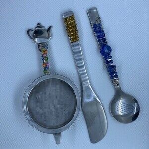 Beaded tea set strainer spoon spreader hostess gift